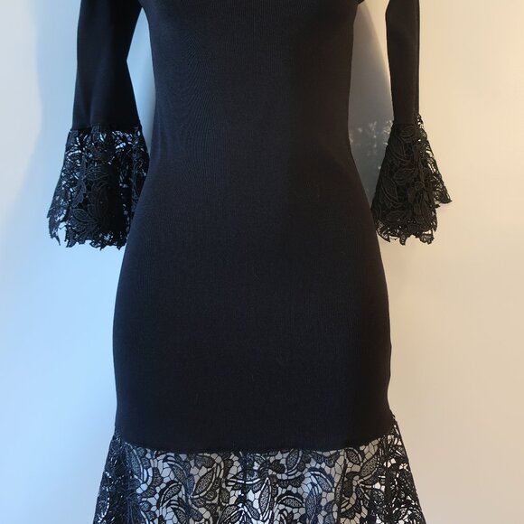 Women Sachin & Babi Black Crochet Lace Trim Peplum Off The Shoulder Dress M * - Picture 6 of 15